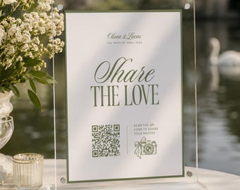 Old Money Share the Love QR Code Sign, Wedding QR Template, Capture the Love Photo Sign, Camera Icon, Olive Green, Instant DOWNLOAD, WED54