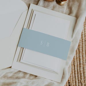 Monogram Initial Belly Band, Band for Wedding Invite, Coastal Beach Invitation, Template Stacked Card, Dusty Blue, INSTANT DOWNLOAD, WED22