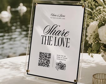 Old Money Share the Love QR Code Sign, Wedding QR Template, Capture the Love Photo Sign, Camera Icon, Black, White, Instant DOWNLOAD, WED55