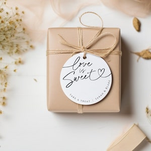 Liebe ist Sweet Favor Tag druckbare, bearbeitbare Hochzeitsbevorzugungsvorlage, Brautdusche Cookie, Geschenk Danke, INSTANT DOWNLOAD, weiß, WED04