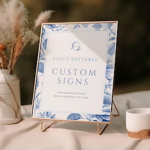 Toile De Jouy Zeichen, Staubblaues Hochzeit Signature Drink, Vintage Blumenkarte Barkarte, druckbare Chinoiserie Karten Geschenke, SOFORTIGER DOWNLOAD, WED14