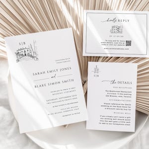 Hochzeitseinladung Italienisch, handgezeichnete Einladung, Antwortkarte mit Antwortkarte für Qr Code, wunderliche Details, SOFORTIGER DOWNLOAD, WED17