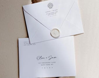 Coastal Wedding Printable Envelope Address, Editable Addressing A7 5x7 Template, Dusty Blue, Tropical Beach, Shell, INSTANT DOWNLOAD, WED23