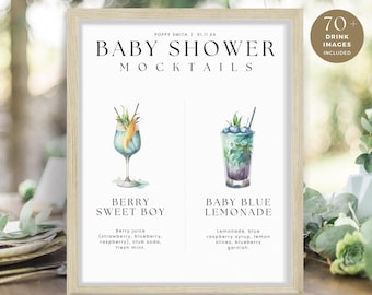 Blaue Mocktails für Babyparty, Junge Twin Cocktails Bar Schild, minimalistische druckbare zwei Signature Getränkekarte Vorlage, SOFORTIGER DOWNLOAD, WED01