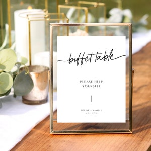 Buffet Sign Template, Minimalist Wedding Food Template, Printable Signage, Editable Card, Engagement Party, INSTANT DOWNLOAD, White, WED02