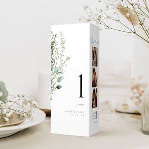 Número de mesa de boda triple, menú de soporte de triángulo verde, código QR imprimible con foto, plantilla de tarjetas plegadas, DESCARGA INSTANTÁNEA, MIÉ12