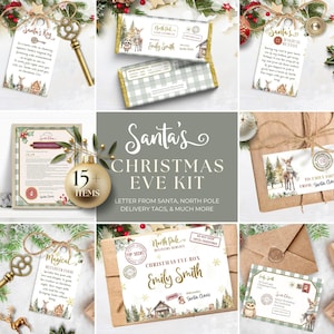 Carta de paquete de Nochebuena para Papá Noel, llave mágica editable, comida de reno imprimible, personalizar lista agradable, DESCARGA INSTANTÁNEA, Woodland, CHR04
