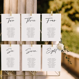 Tarjetas de tabla de asientos de boda 4x6, Plan de asiento con nombre 5x7, Plantilla de mesa de invitados imprimible minimalista elegante, DESCARGA INSTANTE, Blanco, Negro, WED04