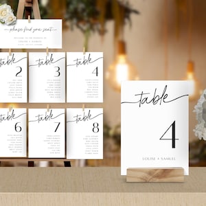 Números mínimos de mesa de tarjetas de asientos, plan colgante de boda moderno, plantilla de gráfico de asientos, signo de bienvenida, 5x7, 4x6, DESCARGA INSTANTÁNEA, WED02