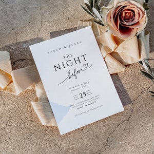 La notte prima degli inviti stampati, modello di invito per la cena di prova, benvenuto al matrimonio minimo modificabile, DOWNLOAD IMMEDIATO, bianco, WED04