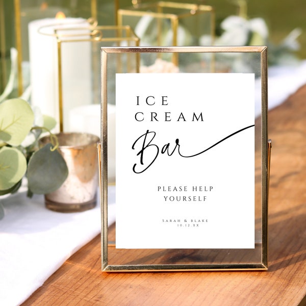 Ice Cream Station Sign, Wedding Sundae Bar Printable Template, Editable Create Your Own, Minimalist Menu, INSTANT DOWNLOAD, White, WED05