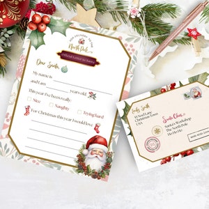 Lieber Santa Briefumschlag, druckbare Weihnachtswunschlistenvorlage, bearbeitbare Kindernotiz für Weihnachtsmann, Elf-schöne Liste, rot, SOFORT-DOWNLOAD, CHR04
