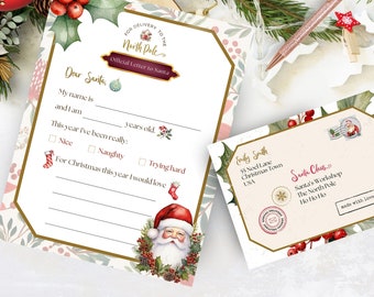 Querido sobre de carta de Papá Noel, plantilla de lista de deseos de Navidad imprimible, nota editable para niños a Claus, lista agradable de elfos, rojo, DESCARGA INSTANTÁNEA, CHR04