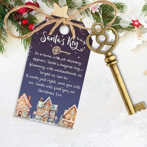 Santa&#39;s Magic Key Download, Printable Christmas Eve Traditions, Editable Santa Claus Chimney Instruction Tags, INSTANT DOWNLOAD, Blue, CHR04