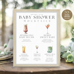 Mocktail pour baby shower, menu de bar imprimable minimaliste, cinq images de signe de boisson signature, modèle de recette personnalisé, téléchargement immédiat, MER01