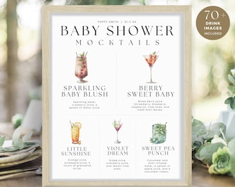 Baby Shower Mocktail, Minimalist Printable Bar Menu, Signature Five Drink Sign Images, Personalized Recipe Template, INSTANT DOWNLOAD, WED01