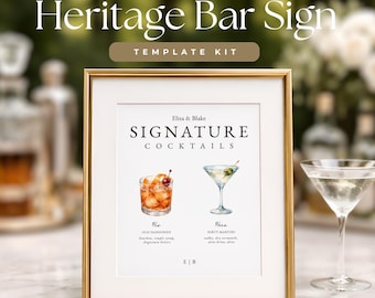 Old Money Signature Cocktails Sign, Wedding Bar Menu Template, Drink Menu Signage, His Hers Ours, Editable Elegant, Heritage Bar Sign, WED45