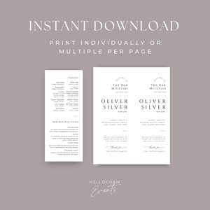 Bar Mitzvah Program Template, Editable Long Minimal Info Card ...