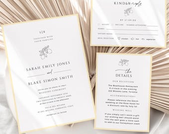 Yellow Wedding Suite, Bright Summer Colors Invite, Printable Yellow Lemon Citrus Envelope Liner, Casual Monogram, INSTANT DOWNLOAD, WED22