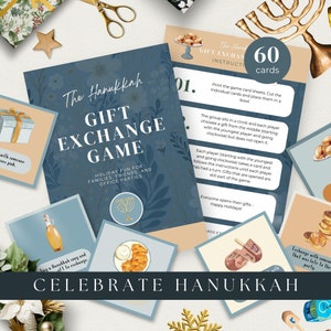 Jeu amusant d'échange de cadeaux pour la fête de Hanoucca, vacances en famille, carte cadeau de Hanoucca, activité d'échange à imprimer, TÉLÉCHARGEMENT IMMÉDIAT, bleu, HOL08