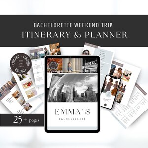 Itinerario di addio al nubilato a Chicago, Pianificatore di viaggio del fine settimana in città, Invito tagliente moderno, Modello di imballaggio digitale, DOWNLOAD IMMEDIATO, Blu, BACHL11