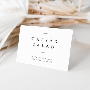 Bruiloft menukaart voor buffet, bewerkbare voedseltentlabel, afdrukbare tekensjabloon, 5x3,5 plat, 3,5x2 gevouwen, INSTANT DOWNLOAD, wit, WED04