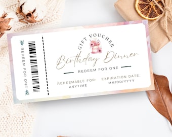 Birthday Dinner Voucher Gift, Babysitter Coupon, Christmas Last Minute Present, Editable Date Certificate, INSTANT DOWNLOAD, Pink, GIFT01