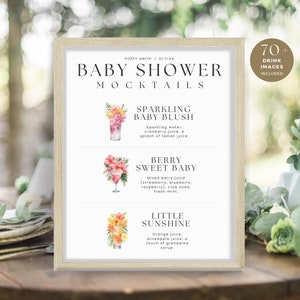 Mocktail de despedida de soltera, menú de barra imprimible mínimo, letrero de tres bebidas con firma floral, plantilla de receta personalizada, DESCARGA INSTANTÁNEA, WED01