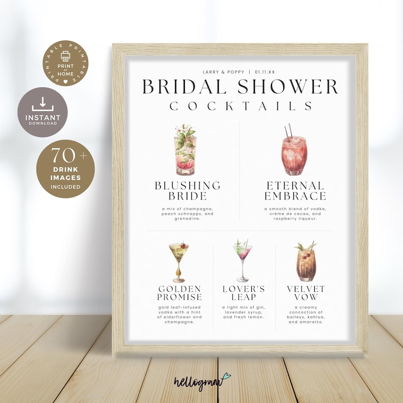 Bridal Shower Signature Cocktail Sign Image, Modern Printable Bar Menu