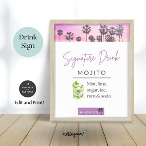 Bachelorette Signature Drink Schild, Brautparty Bar Menü, Braut zu sein, Mädchen Reise Diy, Digitale Vorlage, INSTANT DOWNLOAD, Lila BACHL01