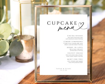 Cupcake Menu Template, Minimal Wedding Cake Sign, Modern Printable Dessert Bar, Editable Sweet Table Flavors, INSTANT DOWNLOAD, White, WED04