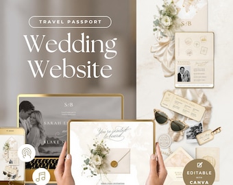 Passport Wedding Website Template, Interactive Canva Website, With Built In RSVP, Destination Wedding  Animated Invitation, Old Money, WED56