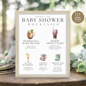 Mocktail pour baby shower, menu de bar imprimable minimaliste, cinq images de signe de boisson signature, modèle de recette personnalisé, téléchargement immédiat, MER01