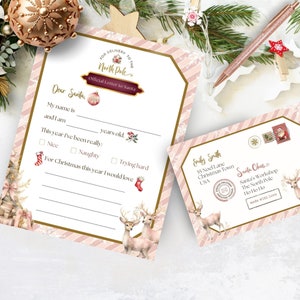 Lieber Weihnachtsmann Briefumschlag, druckbare Weihnachtswunschlistenvorlage, bearbeitbare Kindernotiz an Claus, Elf schöne Liste, rosa, INSTANT DOWNLOAD, CHR04