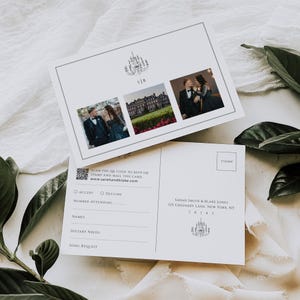 Carte postale QR Code RSVP, faire-part carte-réponse dessiné à la main, insert de mariage minimal, enveloppe d'invitation avec photo, téléchargement immédiat, WED18
