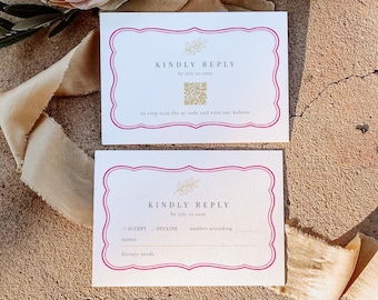 Olive Branch Wedding QR Reply Card, Magenta RSVP Card, Vintage, Rehearsal Dinner, Greece Wedding, Mediterranean, Instant DOWNLOAD, WED45