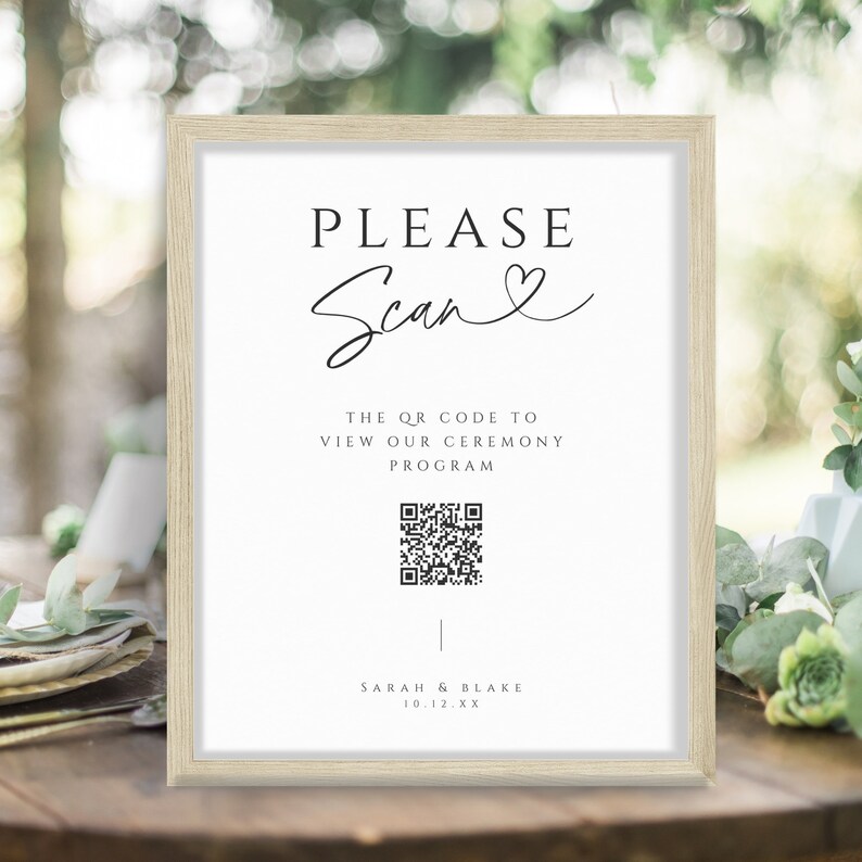 Wedding QR Program, Scannable Code Sign, Printable Digital Welcome ...