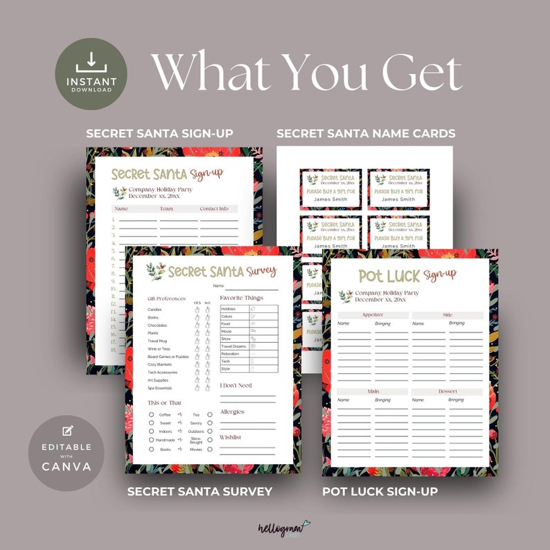 Secret Santa Questionnaire for Coworkers Editable, Company Holiday ...