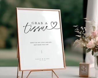Wedding Tissue Sign, Printable Happy Tears, Editable Minimalist Modern Ceremony Signage Template, 5x7, 8x10, INSTANT DOWNLOAD, White, WED04