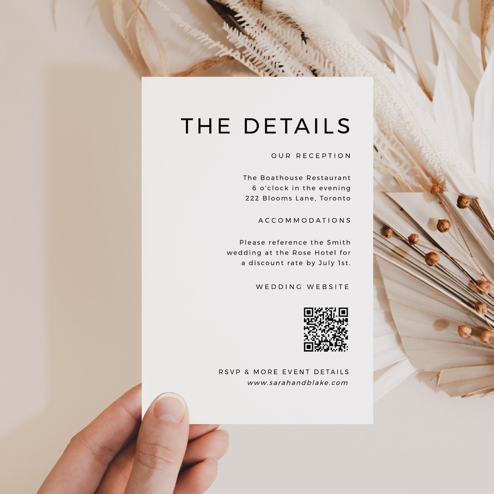 Wedding Invite QR Code Insert, Detail Card Enclosure Template, Editable ...