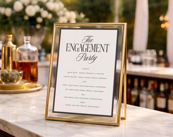 Engagement Party Bar Menu, Signature Cocktail Template, Old Money Wedding Sign, His Hers Drink, Retro Vintage, INSTANT DOWNLOAD, WED55