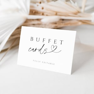 Carta menu di nozze per buffet, etichetta tenda alimentare modificabile, modello di cartello stampabile, 5x3,5 piatto, 3,5x2 piegato, DOWNLOAD IMMEDIATO, bianco, WED04