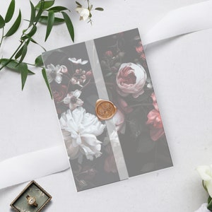 Veste en vélin floral bordeaux, papier cartonné d'invitation fleurs de mauvaise humeur imprimable, 5 x 7 roses vieux rose, TÉLÉCHARGEMENT IMMÉDIAT, noir, MER08