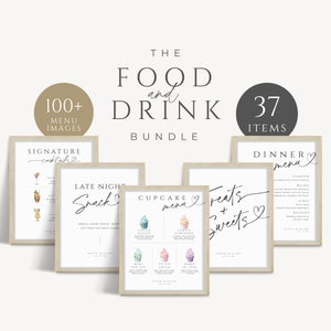 Wedding Bundle Menu, Signature Drink Cocktail, Food Sign Buffet Template, Minimal Card Place Setting, Dessert Table, INSTANT DOWNLOAD, WED04