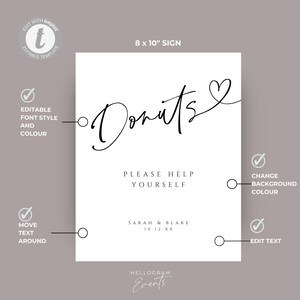 Wedding Donut Sign, Minimalist Dessert Bar Template, Printable Modern ...