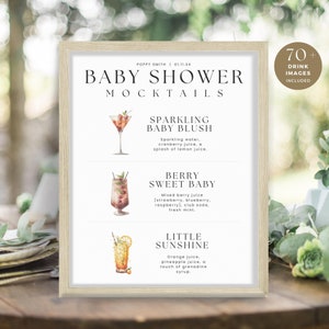 Baby Shower Mocktail, Menu de bar imprimable minimaliste, Signature trois images de signe de boisson, Modèle de recette personnalisé, TÉLÉCHARGEMENT INSTANTANÉ, WED01