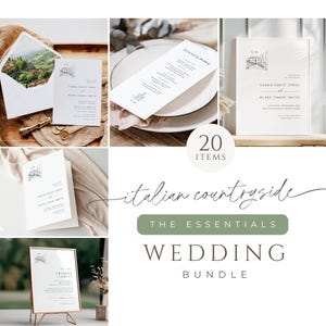 Wedding Invitation Suite Italian, Whimsical Hand Drawn Invite QR Code, Printable Program, Editable Welcome Sign, INSTANT DOWNLOAD, WED17