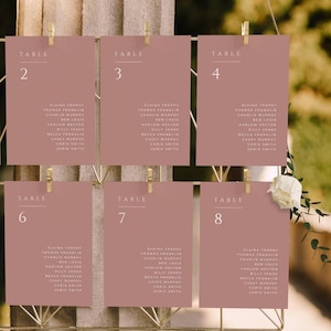 Dusty Rose bruiloft zitplaatsen grafiekkaarten 4 x 6, naam stoel plattegrond 5 x 7, minimale afdrukbare gast tabelsjabloon, voor spiegel, INSTANT DOWNLOAD, WO 13