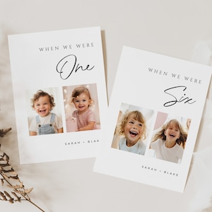 Quand nous étions numéros de table, carte de photos de bébé mariage minimal, modèle de photo d'enfance imprimable moderne, téléchargement immédiat, blanc, MER08