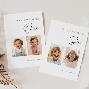 When We Were Table Numbers, Minimal Wedding Baby Photos Card, Modern Printable Childhood Photograph Template, INSTANT DOWNLOAD, White, WED08